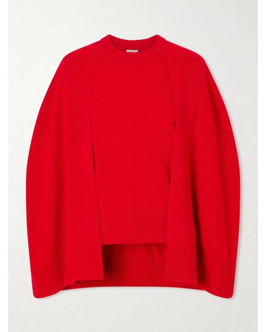 Totême  Red Cape-Effect Cashmere Sweater