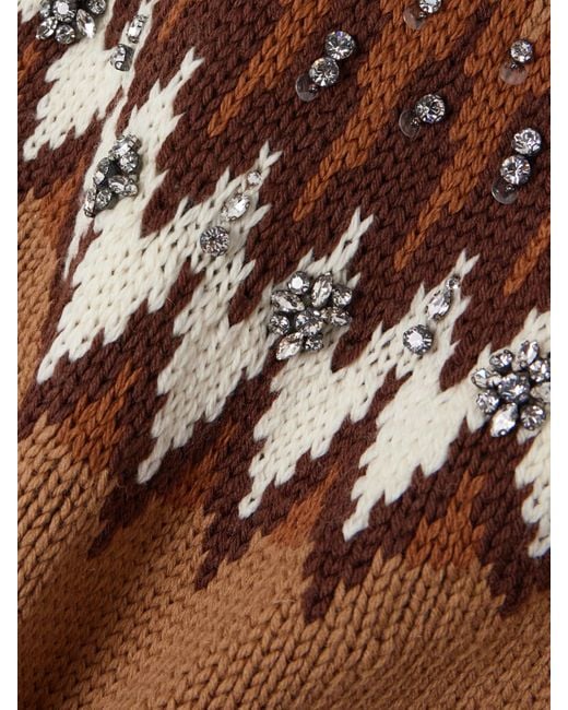 Gucci Brown Crystal-Embellished Fair Isle Wool-Blend Sweater