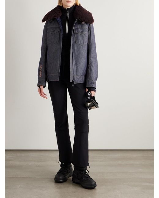 Moncler Blue Yunque Shearling-Trimmed Denim Down Jacket