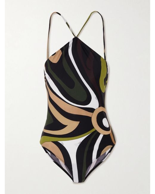 Emilio Pucci White Printed Halterneck Swimsuit