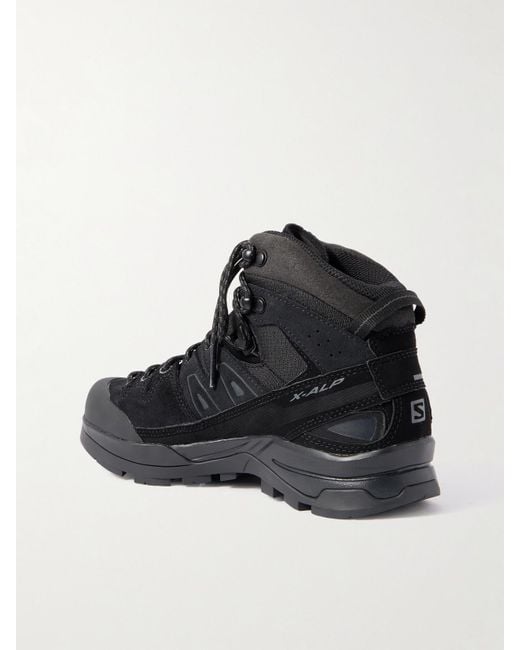 Salomon Black X-Alp Mid Ltr Gtx Rubber-Trimmed Suede And Canvas Hiking Boots