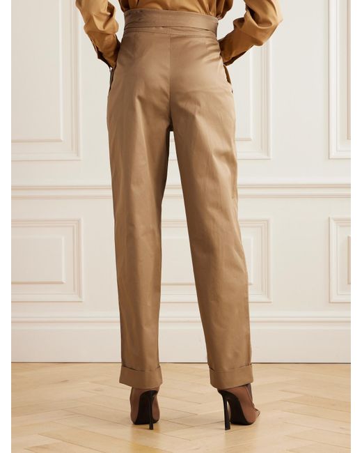 Saint Laurent Natural Hose Mit Geradem Bein Aus Baumwoll-Twill Mit Falten Und Bindegürtel