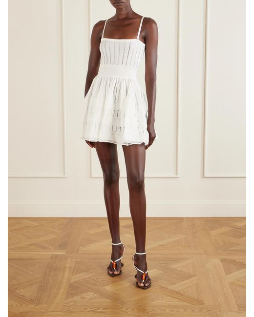 Alaïa White Tiered Pointelle-Knit Mini Dress