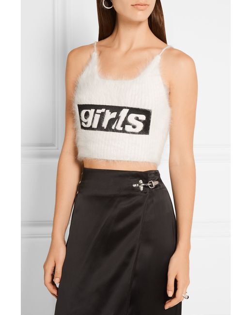Alexander Wang Cropped Embroidered Angora-blend Top in White