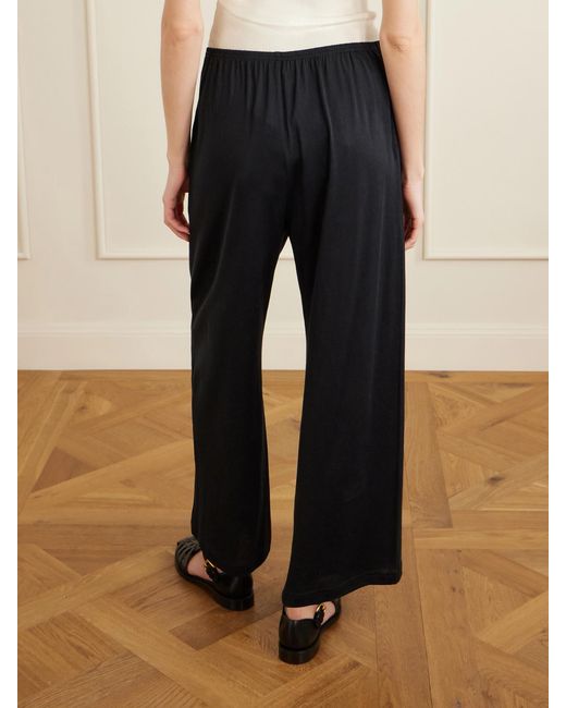 Totême Blue Cotton And Silk-Blend Wide-Leg Pants