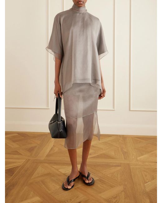 Brandon Maxwell Gray The Brett Silk-Organza Midi Skirt