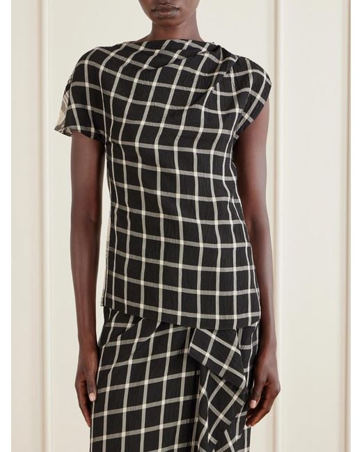 Erdem Black Crushed Window Checked Georgette Tank