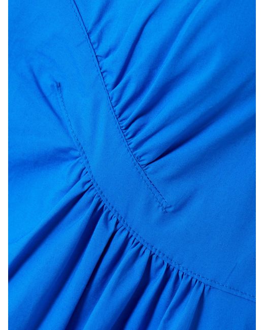 Proenza Schouler Blue Barker Gathered Cotton-Blend Poplin Midi Dress