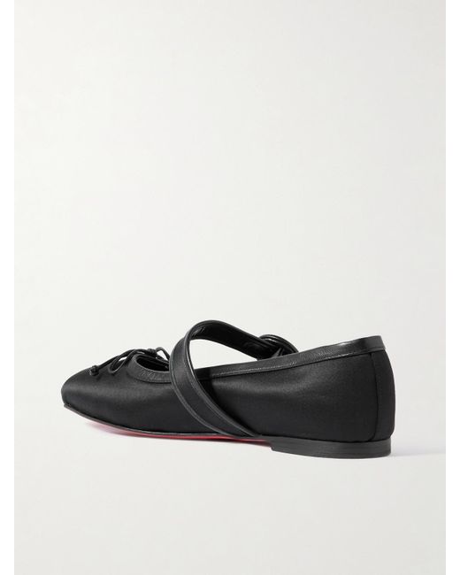 Christian Louboutin Black Mamastrapitina Leather-Trimmed Satin-Crepe Ballet Flats