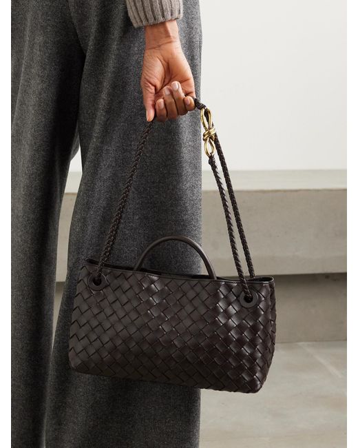 Bottega Veneta Brown Andiamo East-West Small Intrecciato Leather Tote