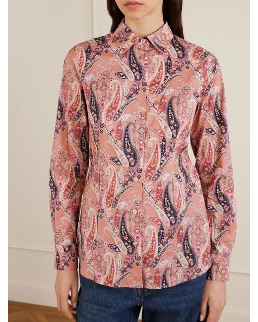 Etro Pink Paisley-Print Cotton-Blend Poplin Shirt