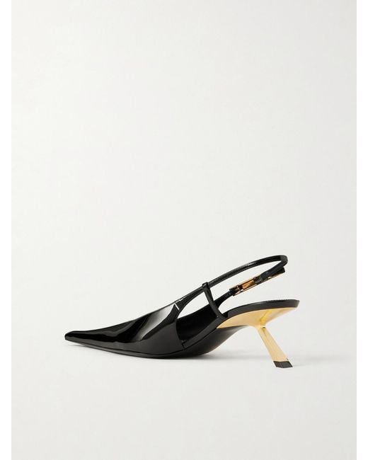 Saint Laurent Natural Lee Patent-Leather Slingback Pumps