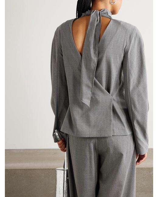 Jacquemus Gray La Blouse Chale Open-Back Tie-Detailed Wool-Blend Crepe Blouse