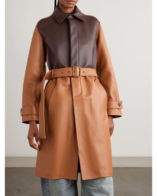 Loewe Brown Belted Two-Tone Leather Coat