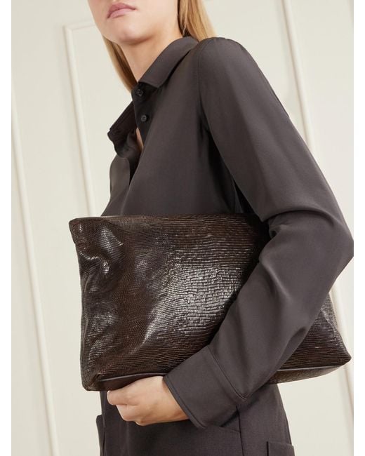 Nili Lotan Black Jerry Croc-Effect Leather Clutch
