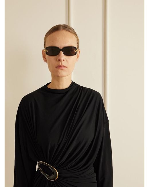 Bottega Veneta Black Knot Rectangular-Frame Acetate And-Tone Sunglasses