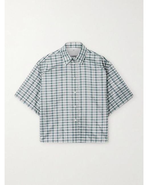 Jil Sander Blue Verkürztes Hemd Aus Einer Seidenmischung Mit Karomuster