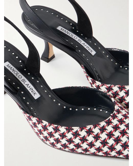 Manolo Blahnik Metallic Carolyne 50 Houndstooth Wool-Tweed Slingback Pumps