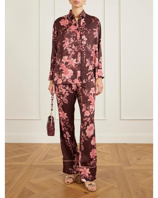 Borgo De Nor Red Nova Floral-Print Satin-Jacquard Shirt