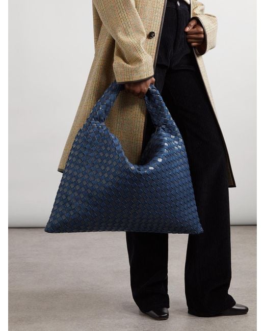 Bottega Veneta Blue Hop Large Intrecciato Leather And Denim Tote