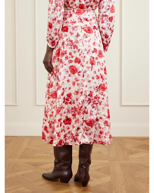 Isabel Marant Red Hilza Floral-Print Chiffon Midi Skirt