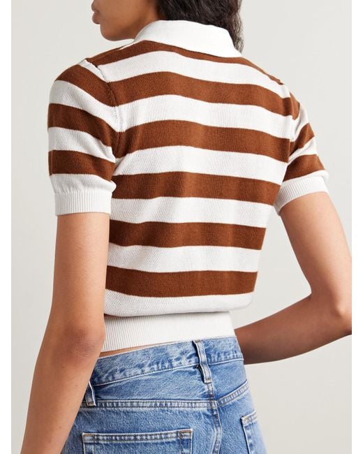 FRAME Brown Striped Cashmere And Cotton-Blend Polo Shirt