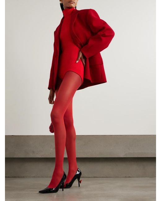 Magda Butrym Red Ribbed-Knit Turtleneck Bodysuit