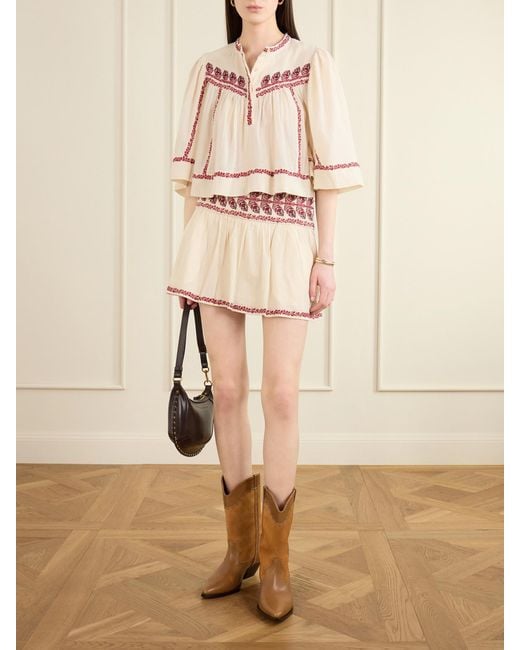 Isabel Marant Pink Picadilia Embroidered Organic Cotton Mini Skirt