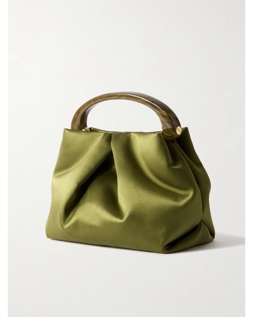 Dries Van Noten Green Mittelgroße Schultertasche Aus Satin Mit Falten