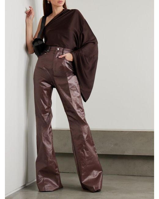 Rick Owens Brown Bolan Coated High-Rise Flared Jeans