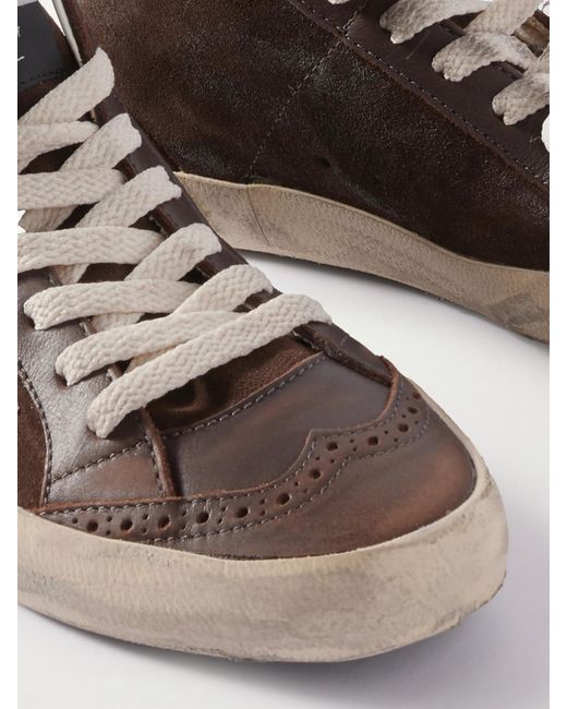 Golden Goose Deluxe Brand Brown Mid Star Distressed Crystal-Embellished Leather And Suede High-Top Sneakers