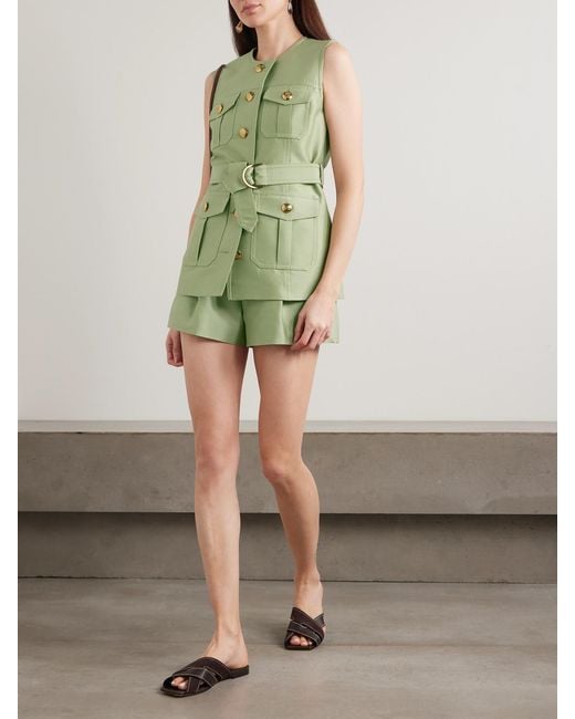 Zimmermann Green Luna Belted Wool And Silk-Blend Vest