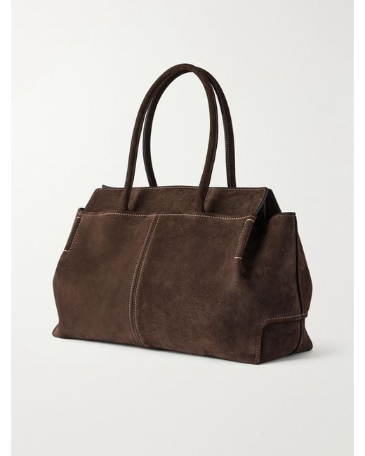 Tod's Brown Logo-Embossed Suede Tote