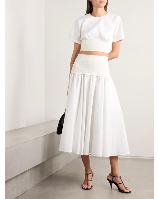 Jonathan Simkhai White Adair Cropped Paneled Cotton-Blend Poplin Top