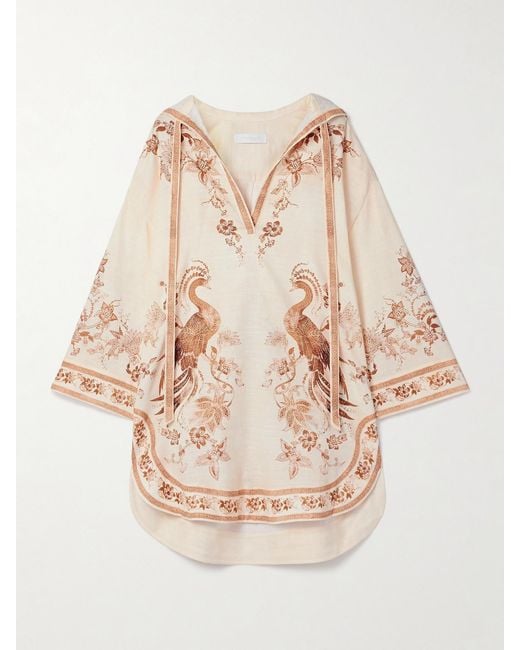 Zimmermann Natural Ascension Hooded Printed Cotton Mini Dress