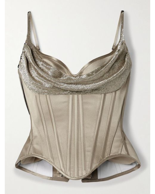 Wiederhoeft Gray Salon Bead-Embellished Silk-Satin Bustier Top
