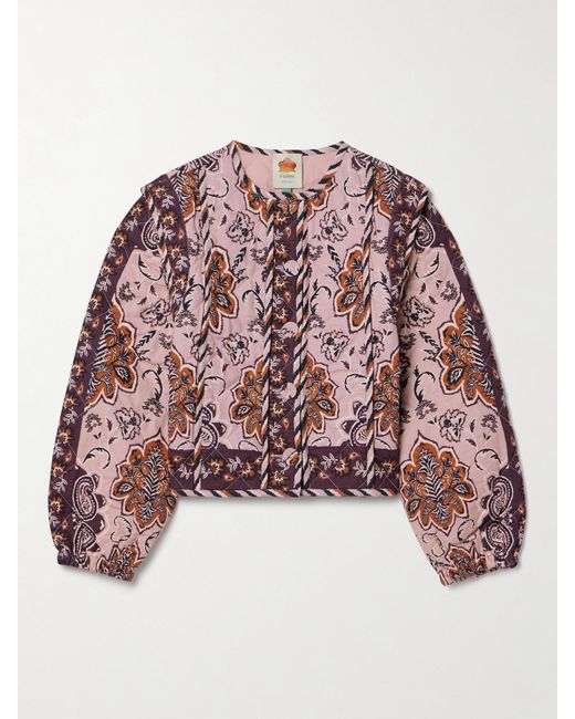 Farm Rio Red Paisley-Print Quilted Cotton Jacket