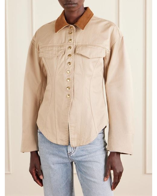 RÙADH Natural The Lennox Suede-Trimmed Organic Cotton-Twill Jacket