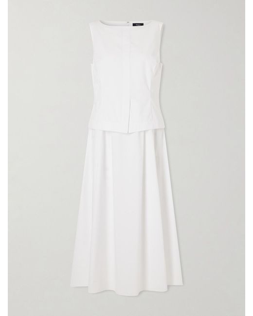Theory White Cotton-Blend Poplin Midi Dress