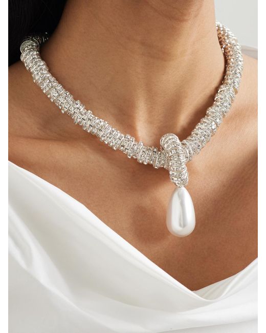 Julietta White Tone Faux Pearl And Swarovski Crystal Necklace