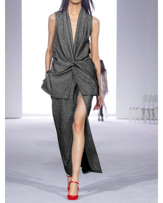 Brandon Maxwell Gray The Margo Gathered Layered Wool-Blend Maxi Dress