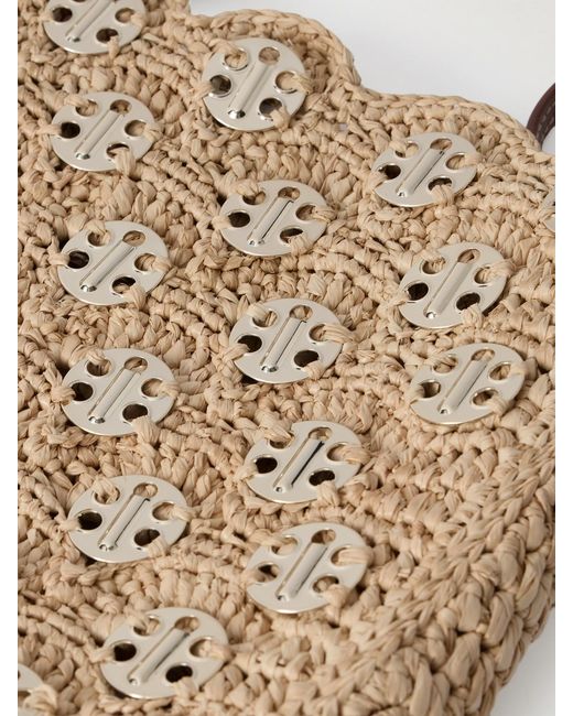 Rabanne Natural Leather-Trimmed Embellished Woven Raffia Shoulder Bag