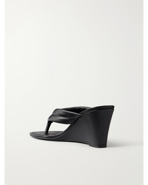 St. Agni Black Leather Wedge Thong Sandals