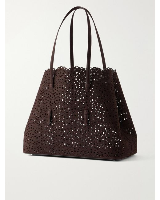 Alaïa Black Mina 37 Laser-Cut Leather Tote