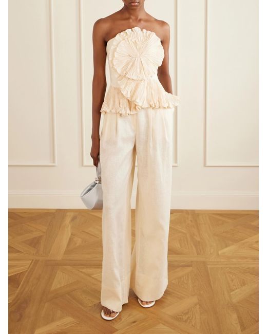ANDRES OTALORA White Ancestra Pleated Linen Wide-Leg Pants