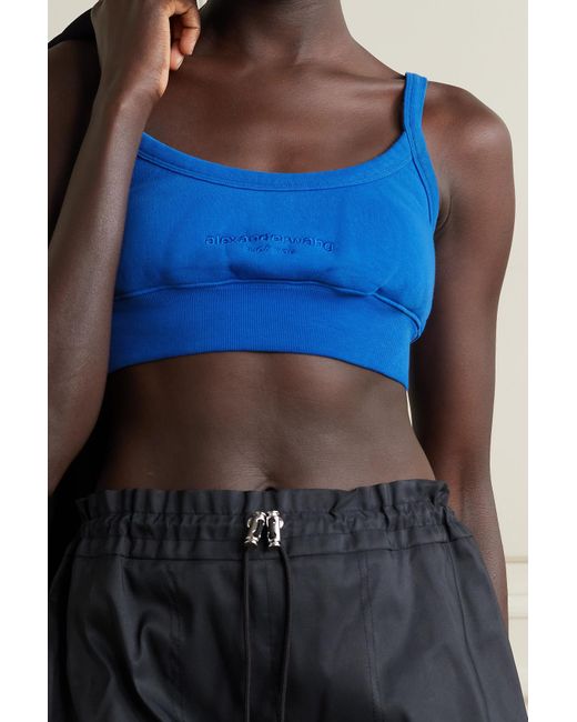 T By Alexander Wang Embroidered Cotton-jersey Bra Top in Blue