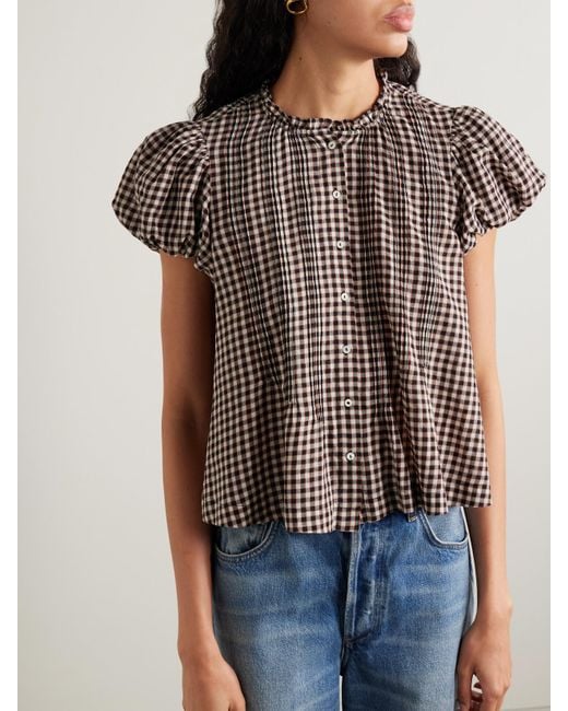 Doen Multicolor Millie Bluse Aus Kariertem Biobaumwoll-Voile Mit Rüschen