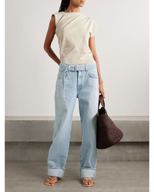 Agolde Blue Cuffed Taper Belted Mid-Rise Straight-Leg Jeans