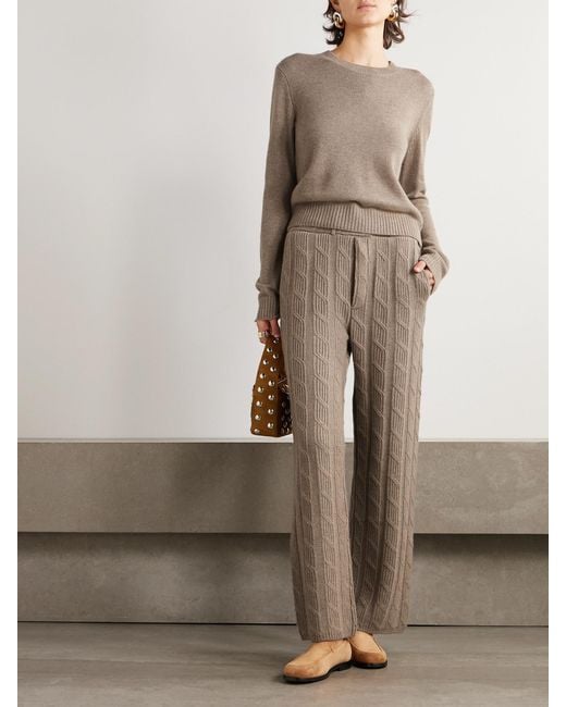 Lisa Yang Natural Ebba Cable-Knit Cashmere Wide-Leg Pants