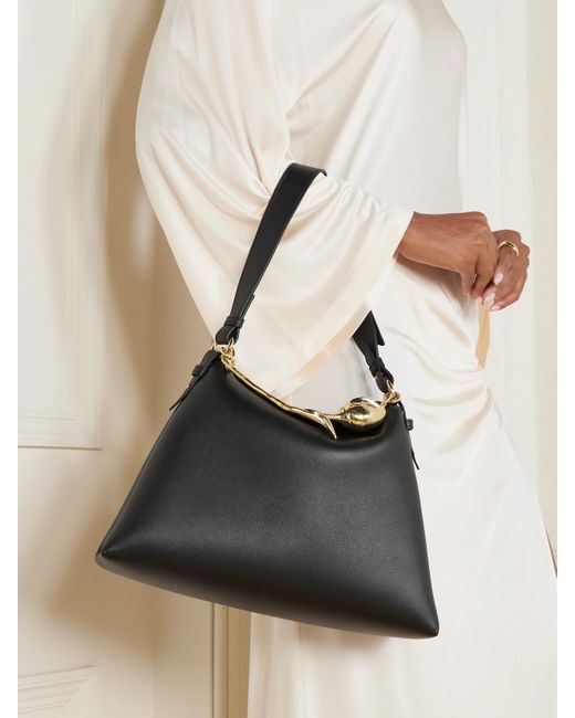 Erdem Black Bloom Große Schultertasche Aus Strukturiertem Leder Mit Verzierung